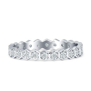 Full Eternity Hexagonal Stacking Band Cubic Zirconia 925 Sterling Silver Wholesale